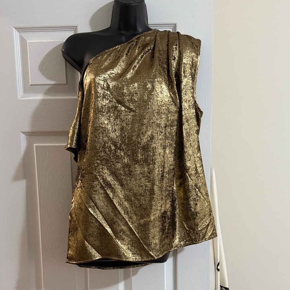 SHEIN Metallic Gold One-Shoulder Blouse